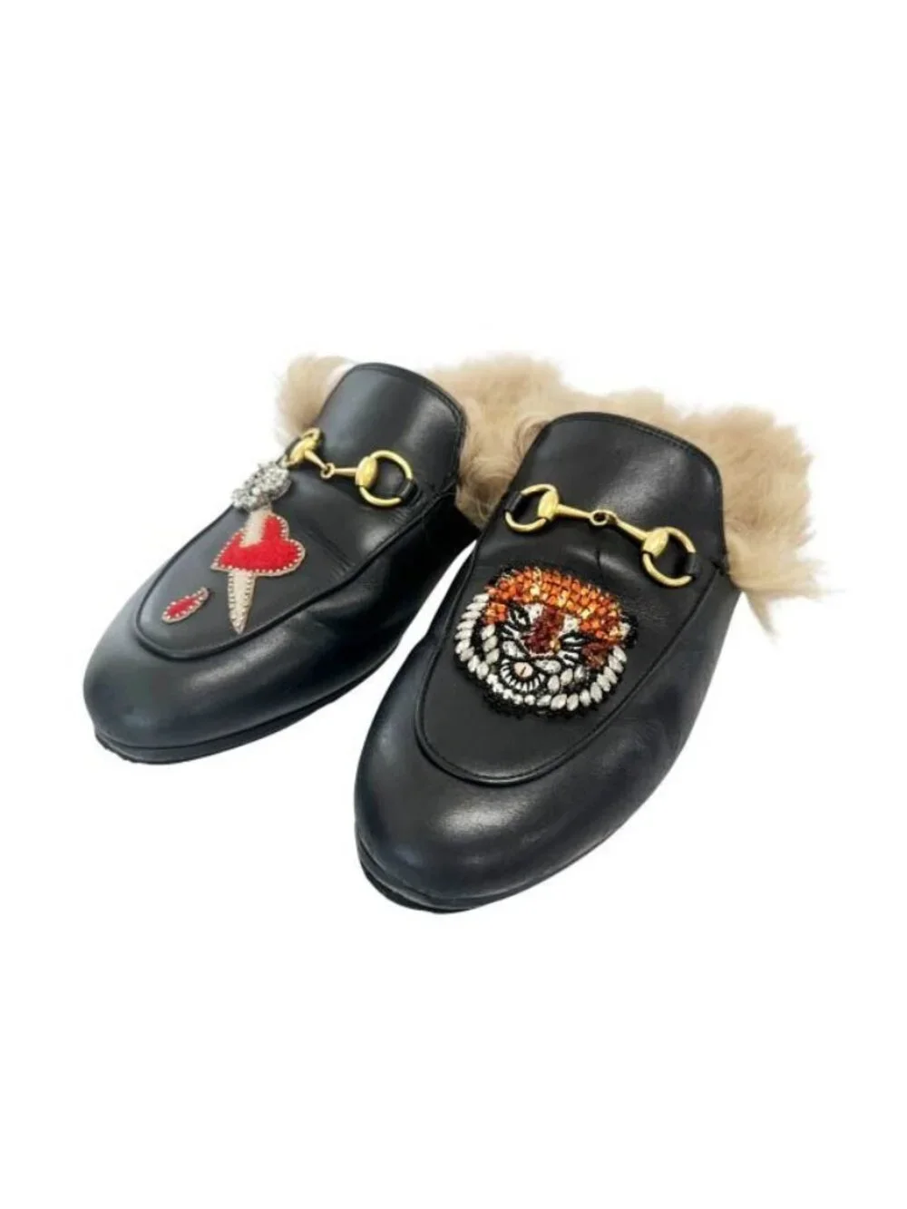 Gucci Princetown Horsebit Fur Mules Slip Ons Black